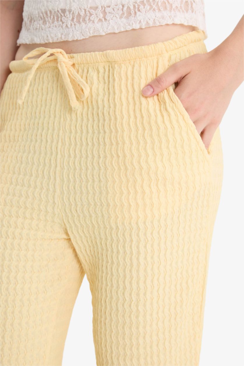 Woman Yellow Wide Leg With Pockets Trousers