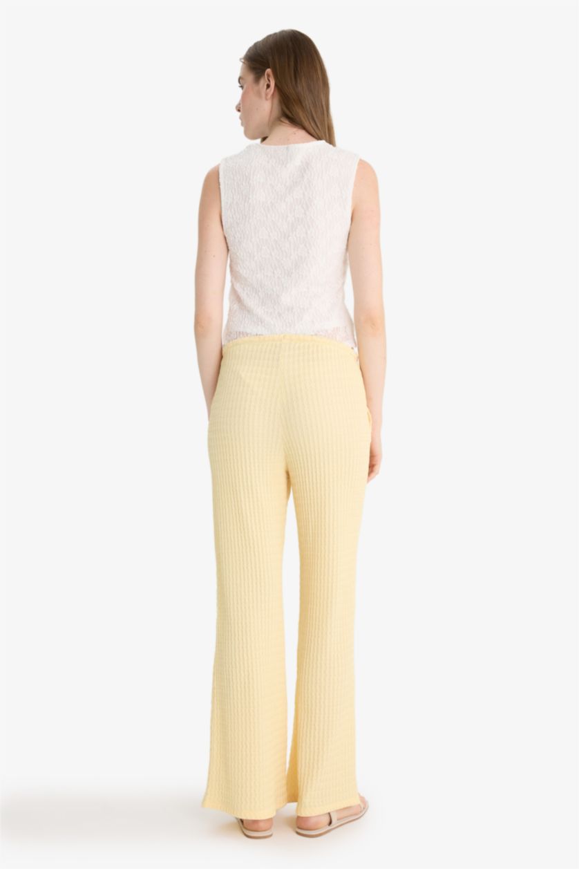 Woman Yellow Wide Leg With Pockets Trousers