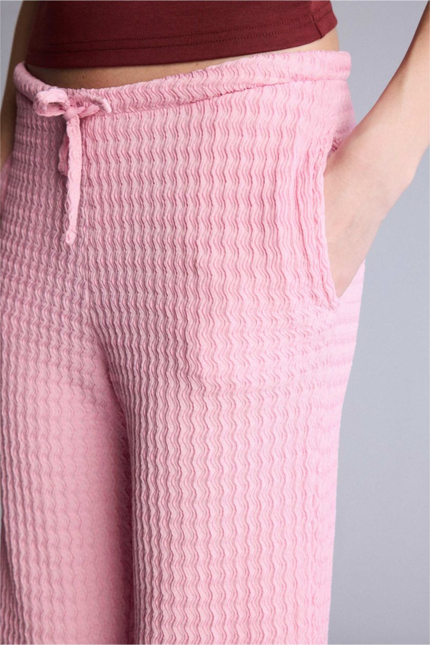 Kadın Pembe Wide Leg Bürümcük Pantolon