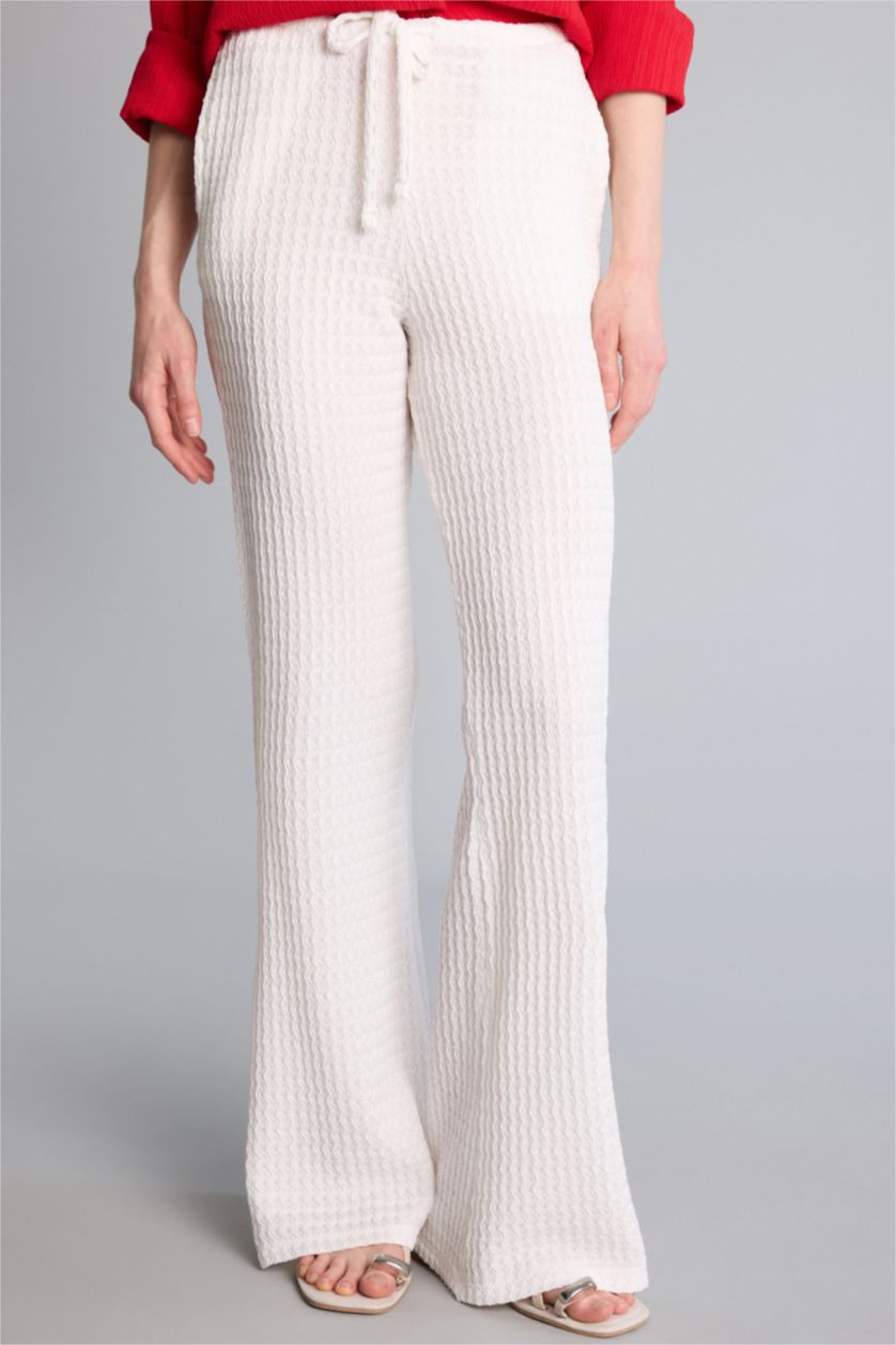 Әйелдерге АҚ Wide Leg қалталы орташа белді стандартты ұзындықтағы бүрмелі шалбар