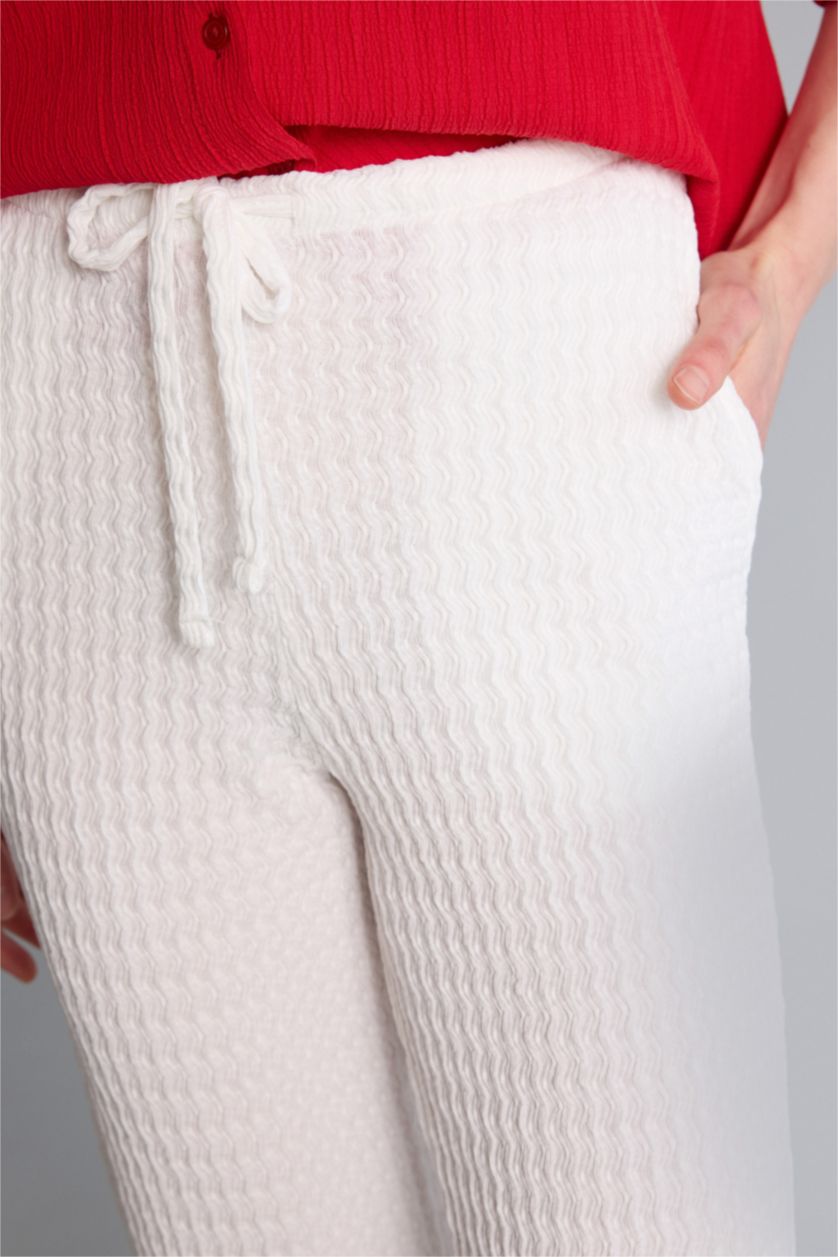 Әйелдерге АҚ Wide Leg қалталы орташа белді стандартты ұзындықтағы бүрмелі шалбар