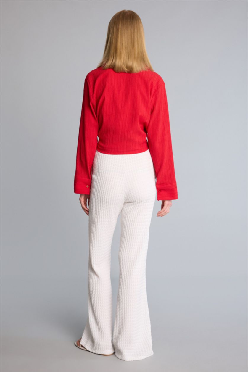 Әйелдерге АҚ Wide Leg қалталы орташа белді стандартты ұзындықтағы бүрмелі шалбар