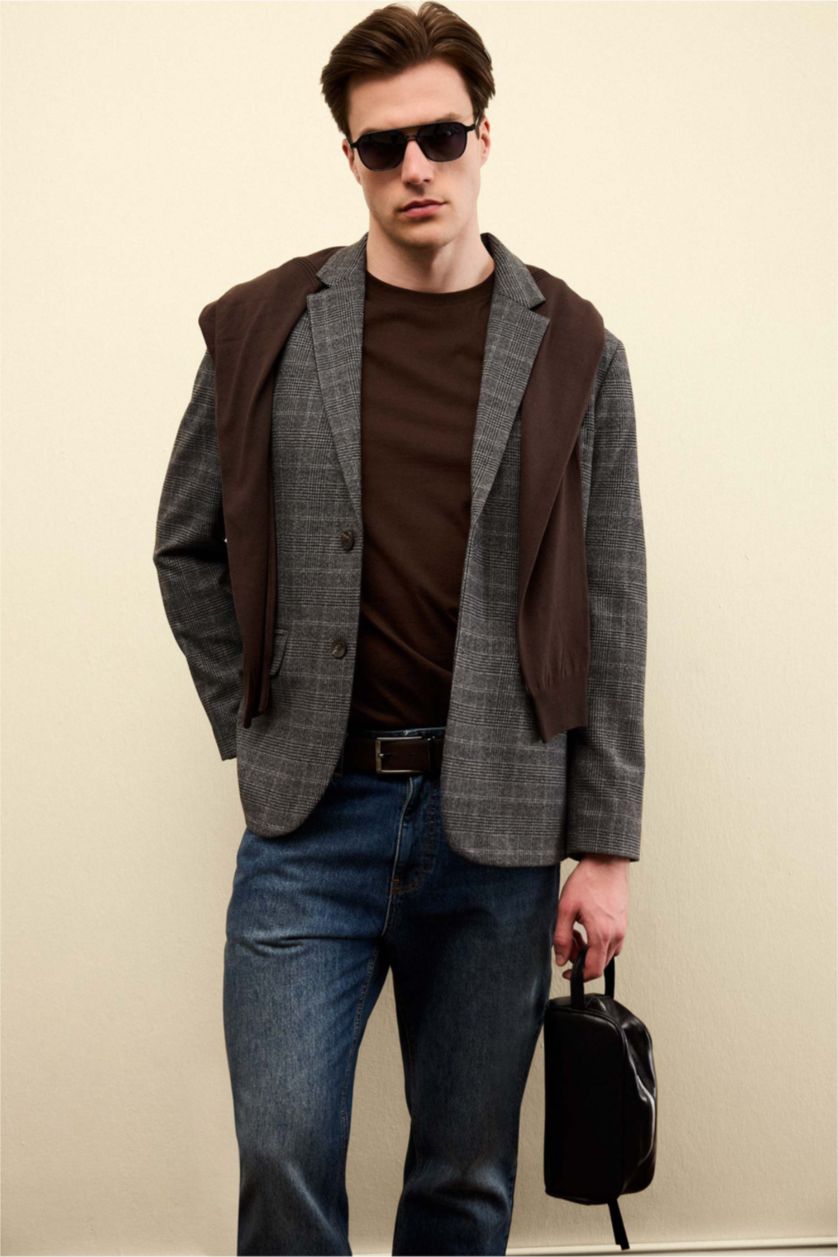 Erkek Antasit Melanj Modern Fıt Blazer Ceket