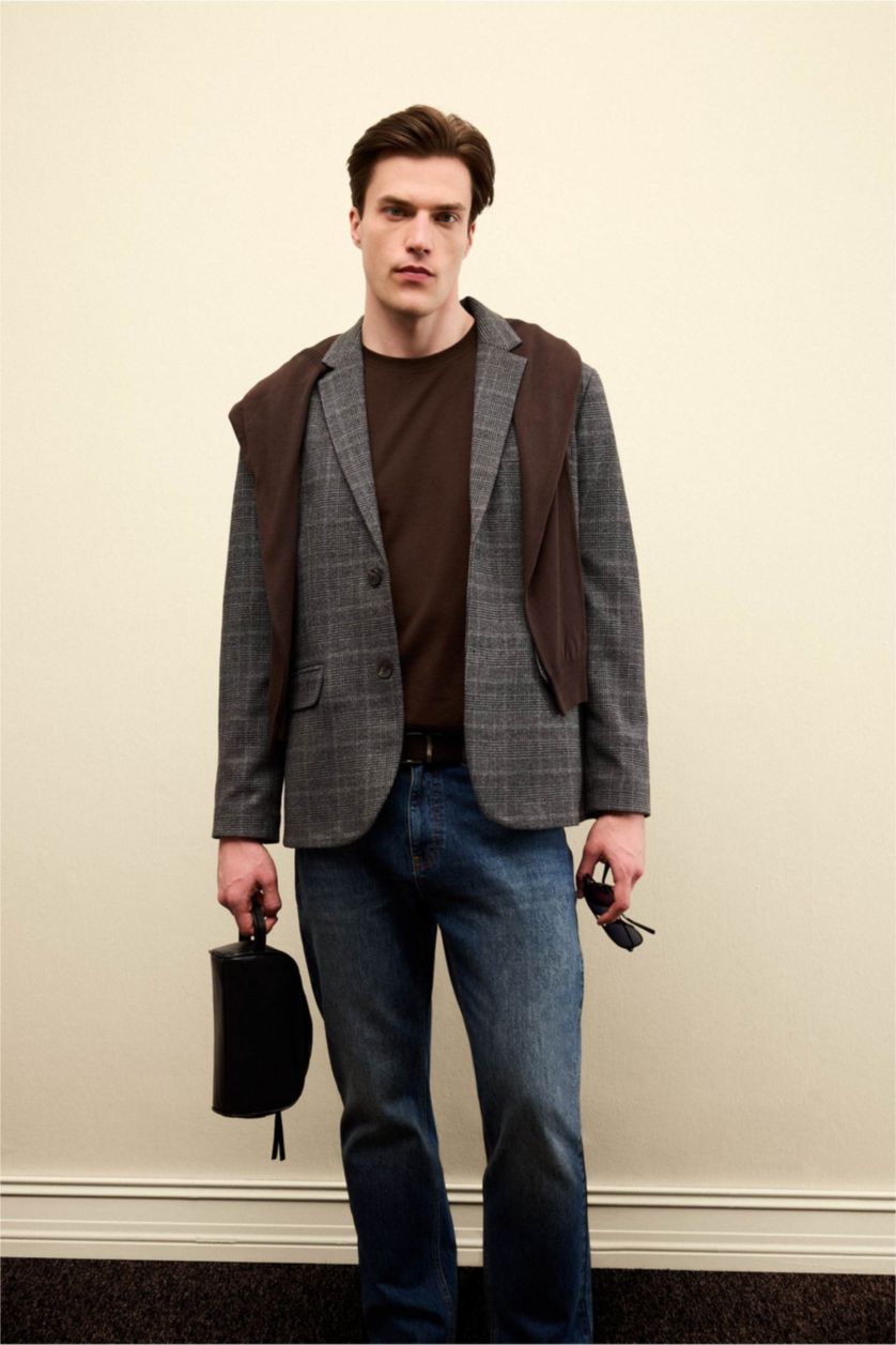 Erkek Antasit Melanj Modern Fıt Blazer Ceket