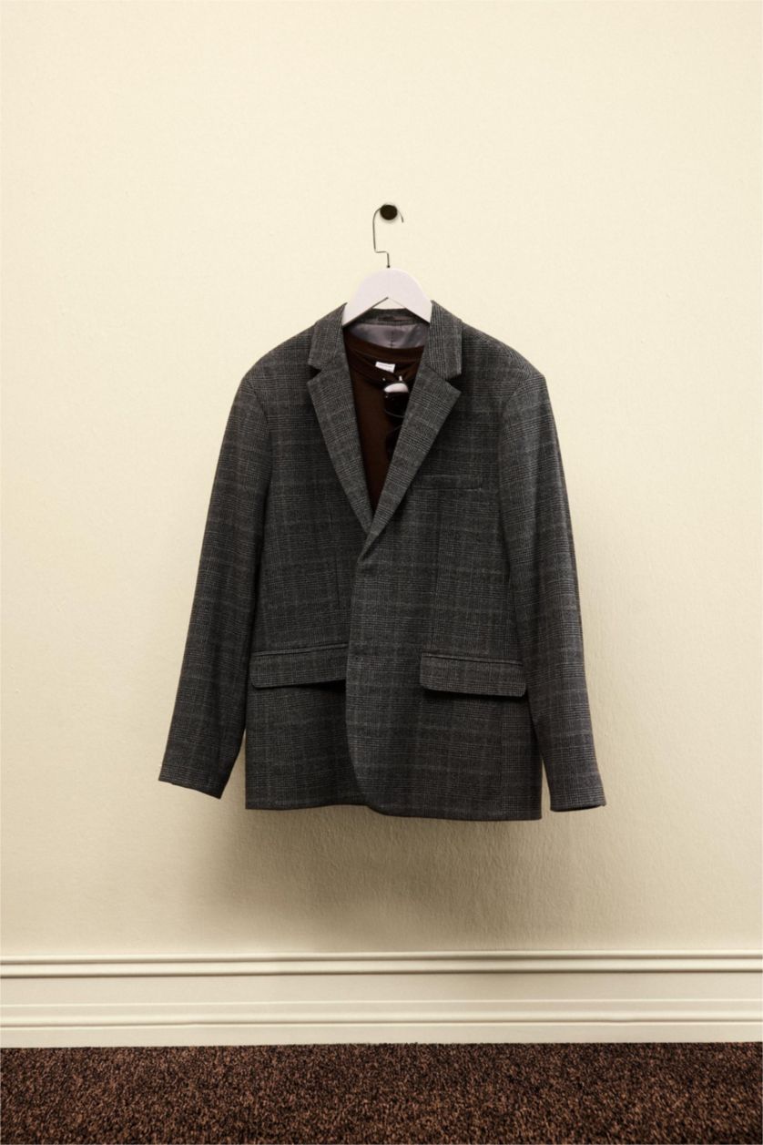 Erkek Antasit Melanj Modern Fıt Blazer Ceket