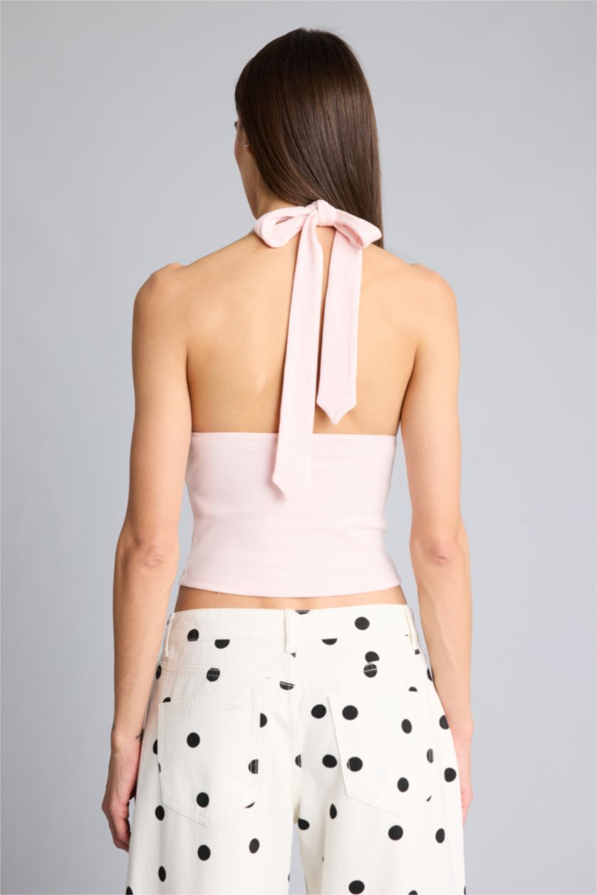 Kadın Açık Pembe Afra x Defacto Slım Fıt Halter Yaka Atlet