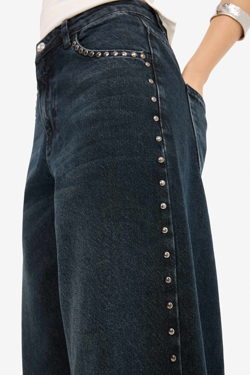 FEMME Noir Jean baggy taille haute