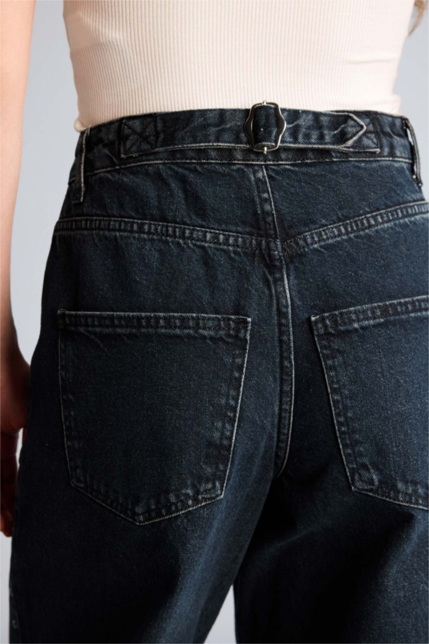 Женщины Черный Джинсы с высокой талией и длинной широкой штаниной