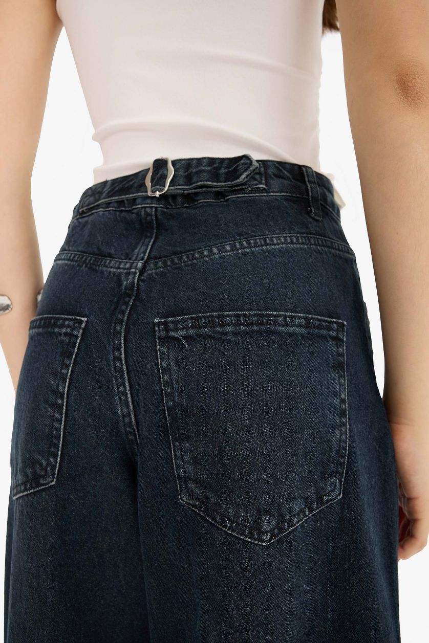 FEMME Noir Jean baggy taille haute