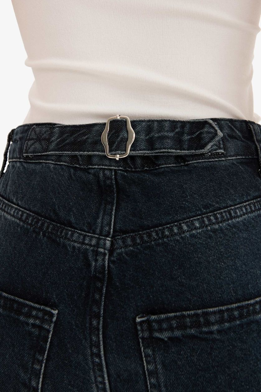 FEMME Noir Jean baggy taille haute