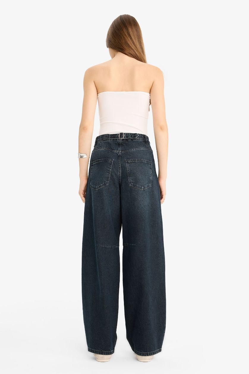 FEMME Noir Jean baggy taille haute