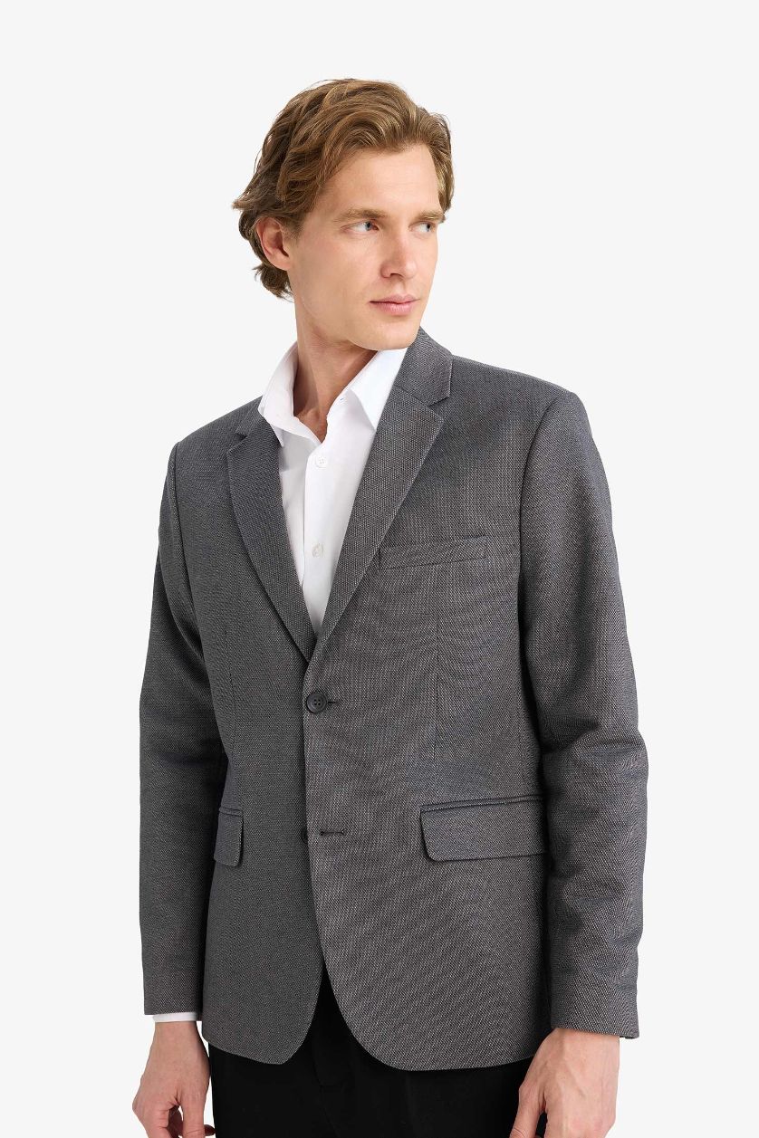 Man Anthracite Melange Slim Fit Cotton Blazer