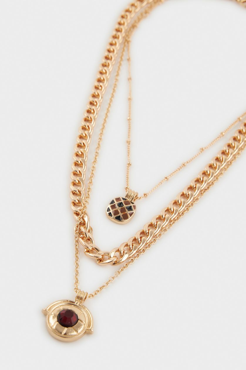 FEMME Altın Lot de 3 Colliers dorés pour femme