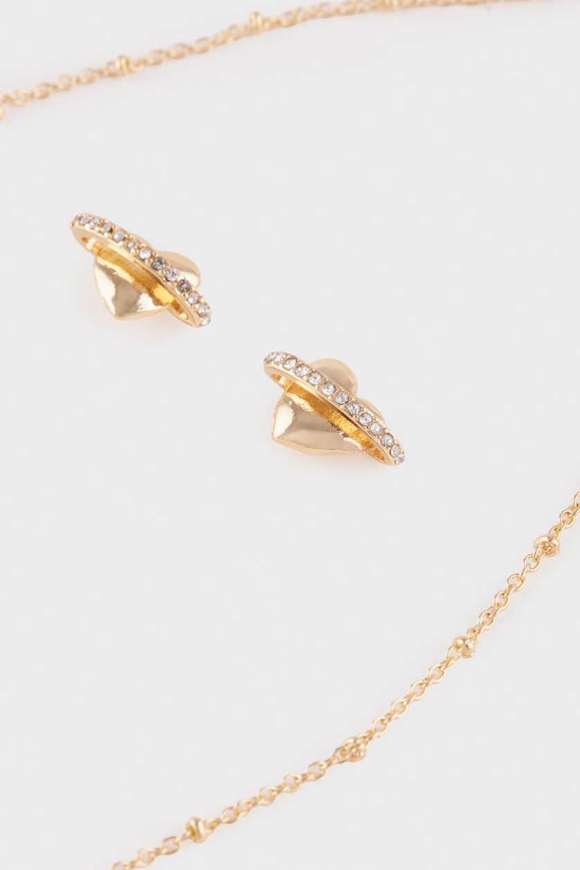 FEMME Altın Ensemble Collier et Boucles d’oreilles dorés cœur et pierres pour femme