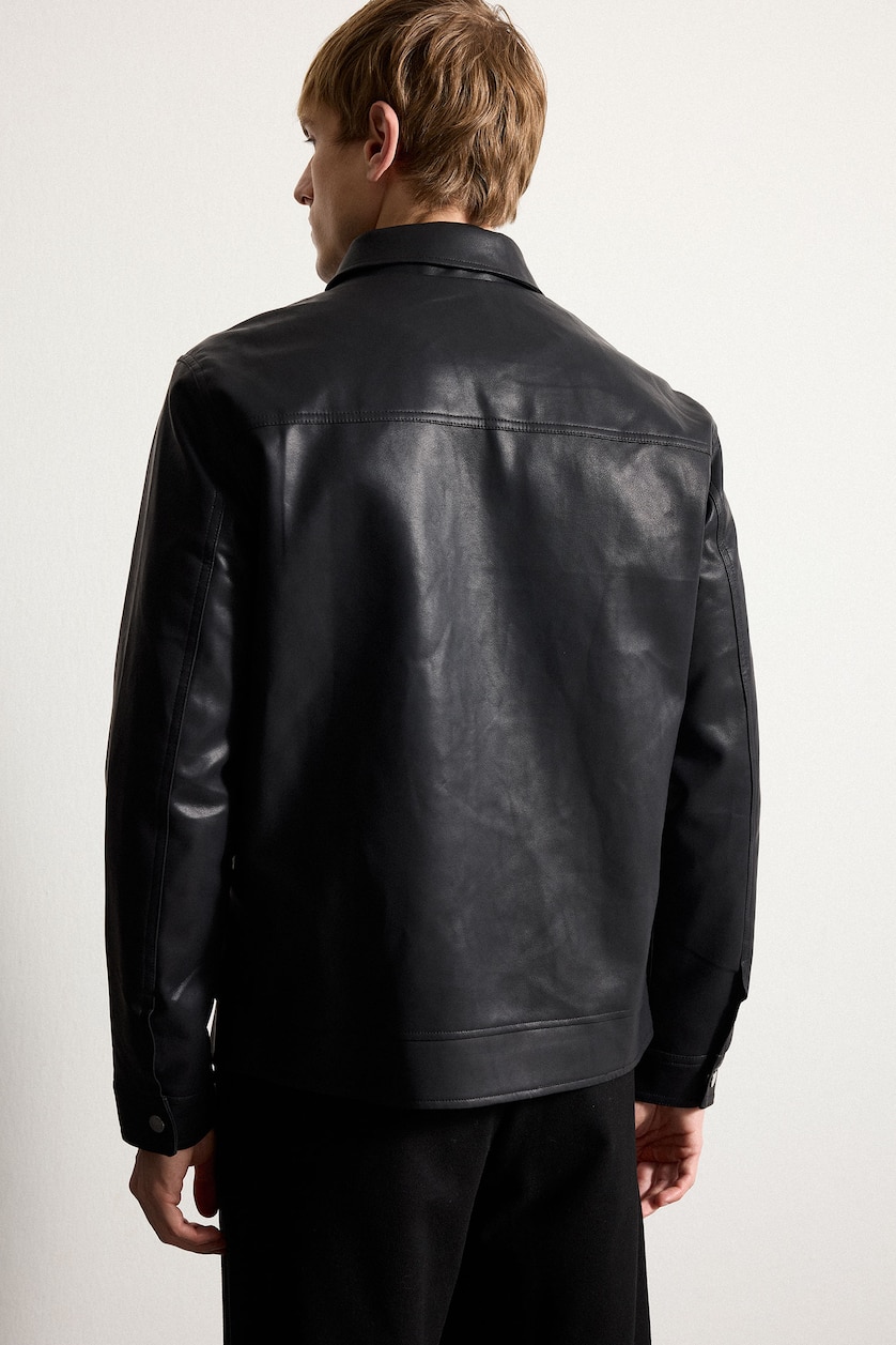Erkek Siyah Su İtici Slim Fit Suni Deri Ceket
