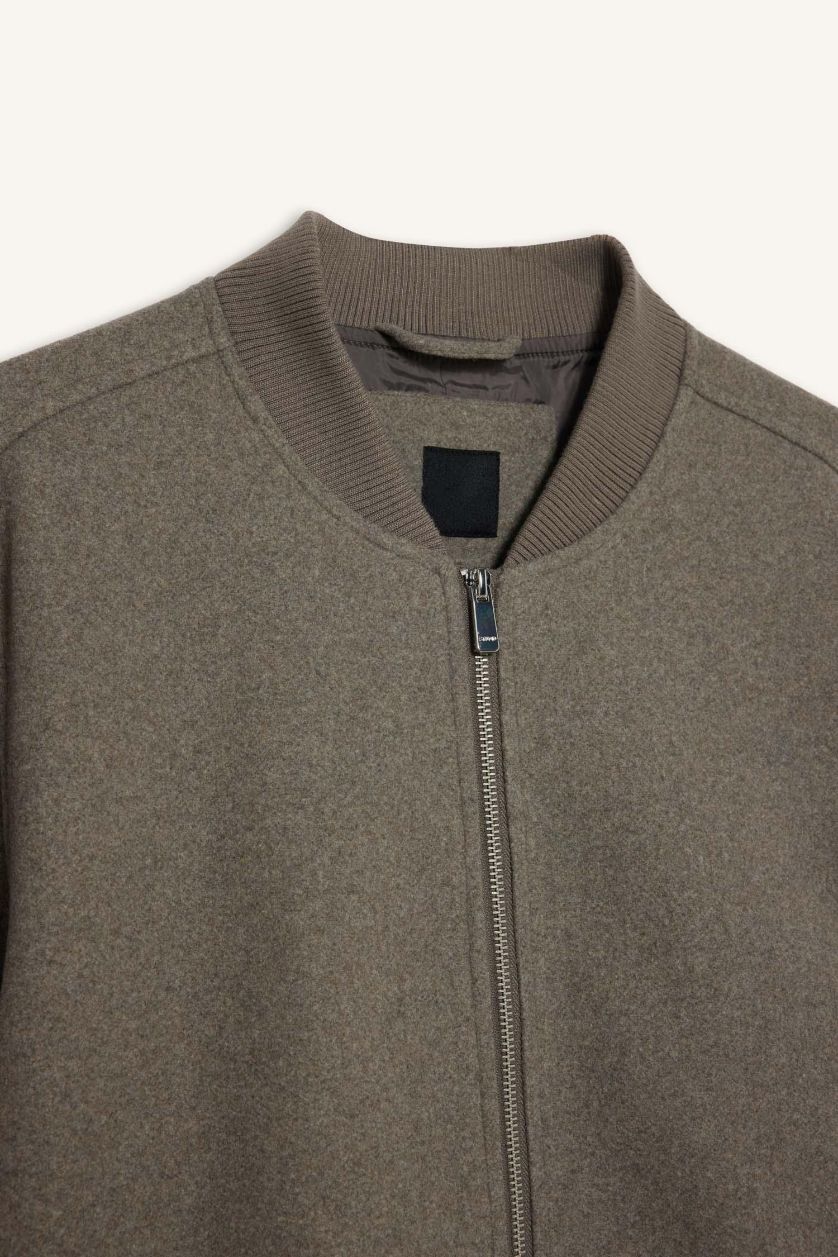 Erkek Kahve Melanj Regular Fıt Kolej Yaka Bomber Kaşe Mont