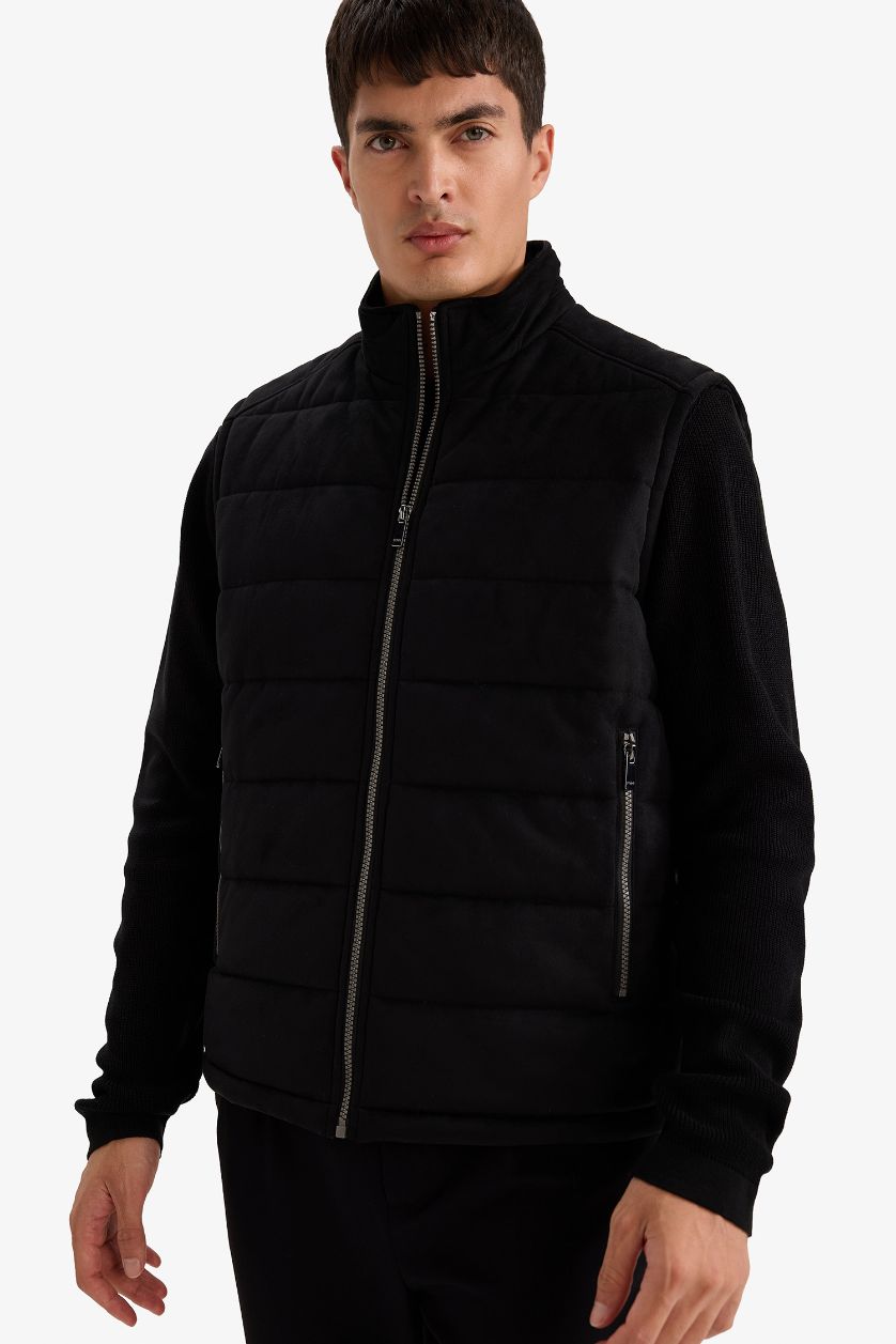 MAN Black Slim Fit Lined Suede Vest