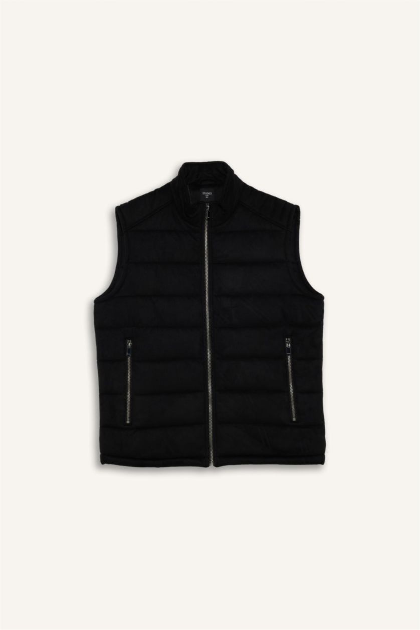 MAN Black Slim Fit Lined Suede Vest