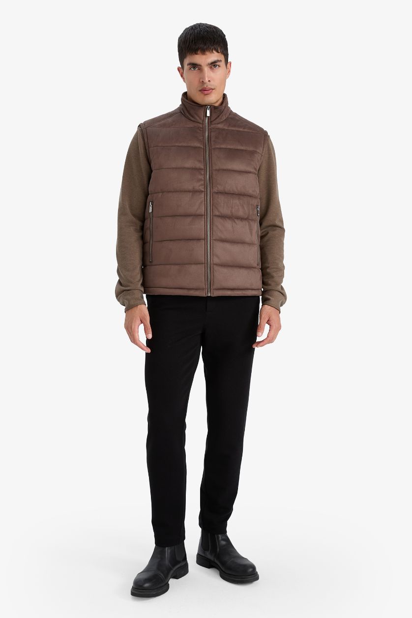 MAN Brown Slim Fit Lined Suede Vest