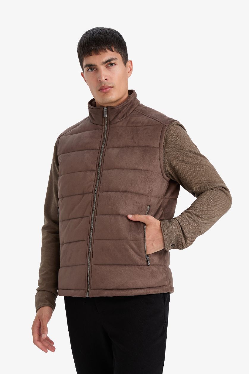 MAN Brown Slim Fit Lined Suede Vest