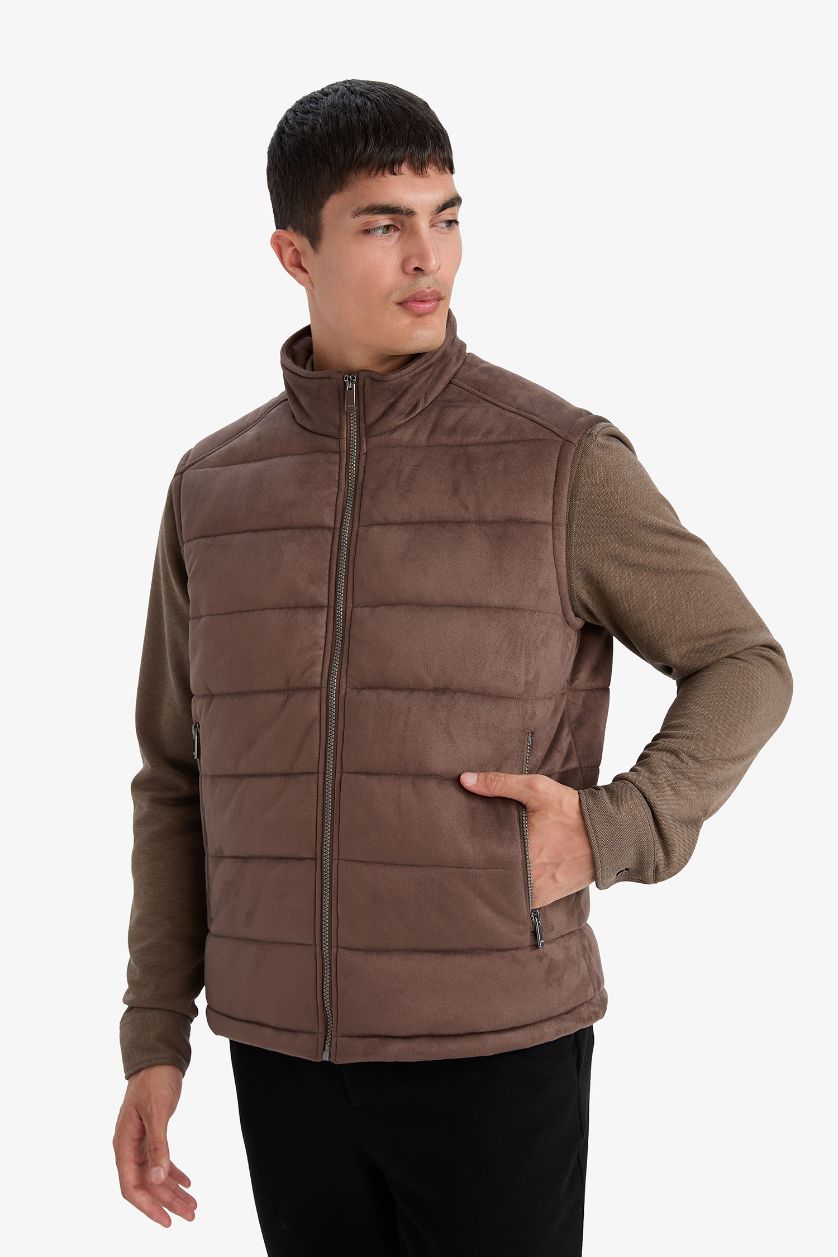 MAN Brown Slim Fit Lined Suede Vest