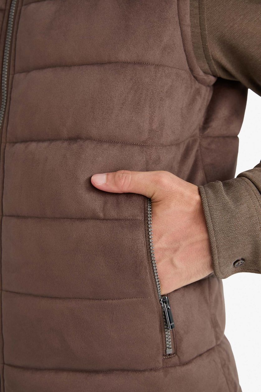 MAN Brown Slim Fit Lined Suede Vest