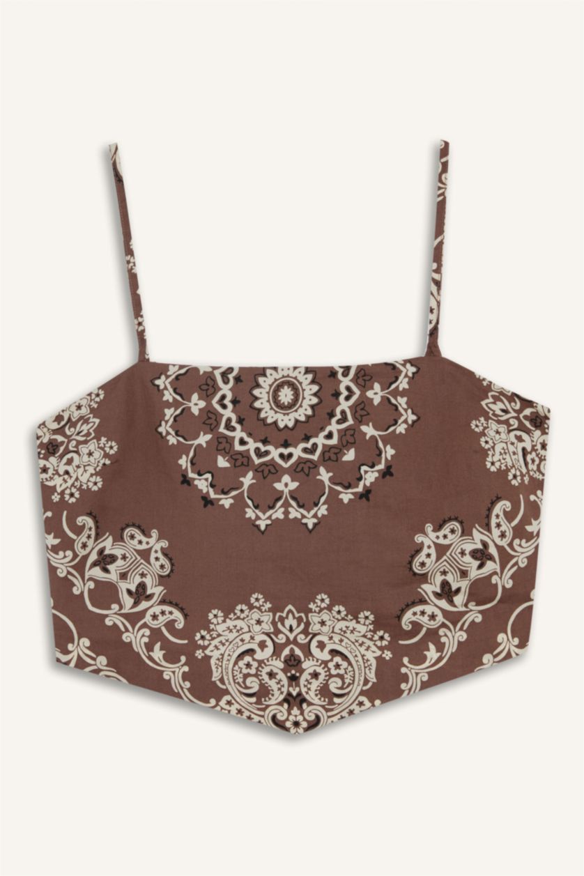 حريمي بني فاتح بلوزة بحمالات وياقة مربعة من Afra x DeFacto