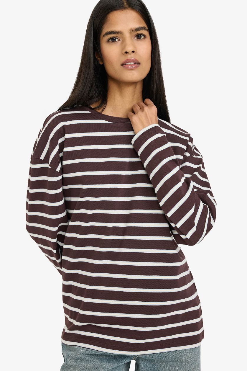 Woman Brown Loose Fit Long Sleeve Sweatshirt