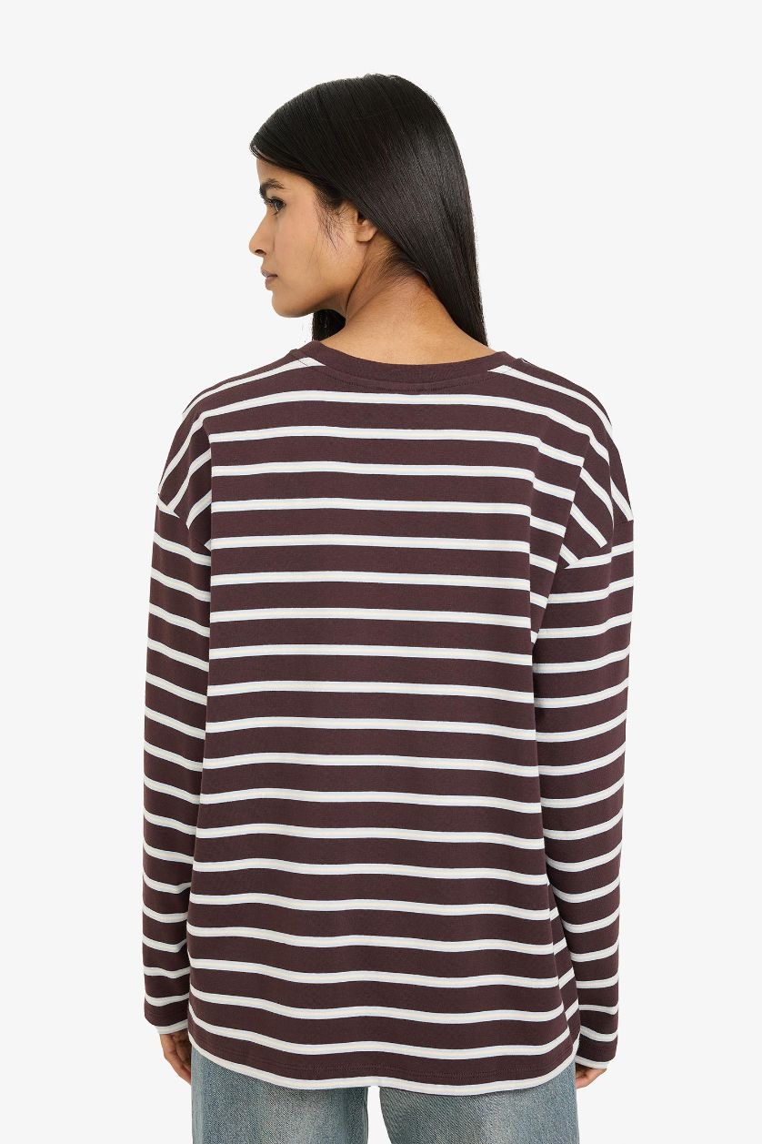 Woman Brown Loose Fit Long Sleeve Sweatshirt