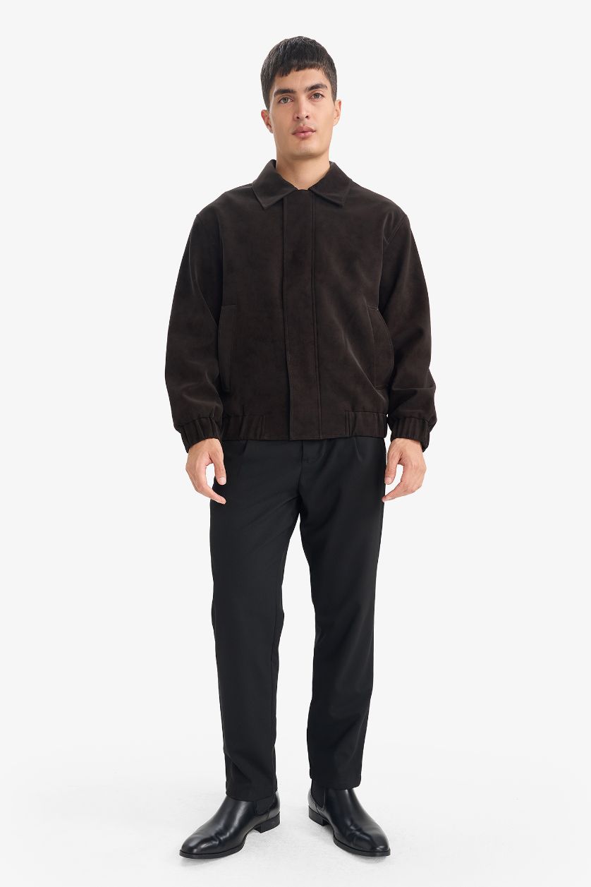 Мужчины Темно-коричневый Замшевая куртка Relax Fit на молнии с подкладкой