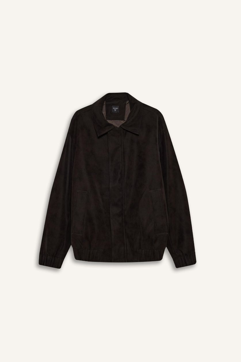 Мужчины Темно-коричневый Замшевая куртка Relax Fit на молнии с подкладкой