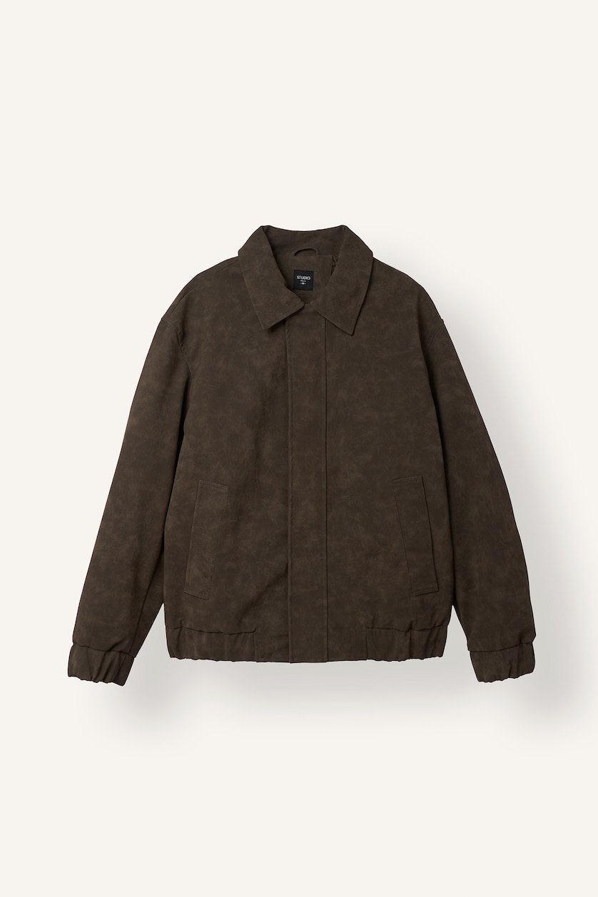 Men Brown Faux Leather Relax Fit Faux Leather Jacket