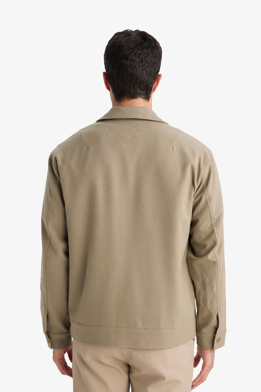 Мужчины Оливково-коричневый Куртка на молнии с подкладкой