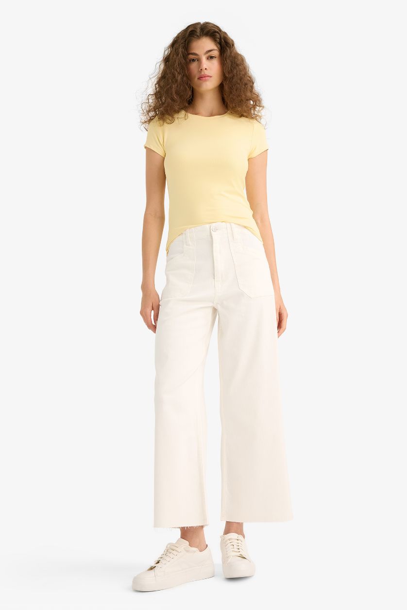 WOMAN Yellow Slim Fit Crew Neck Basic Short Sleeve T-Shirt