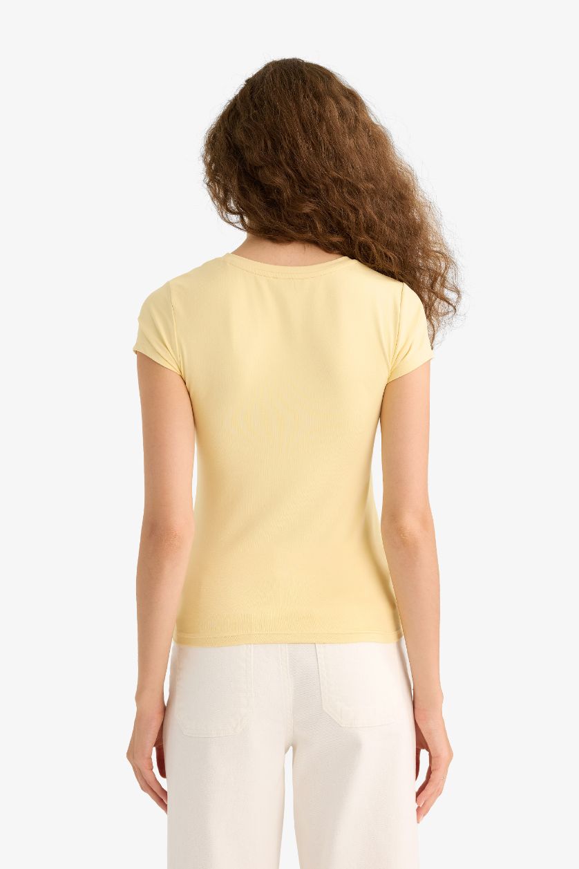 WOMAN Yellow Slim Fit Crew Neck Basic Short Sleeve T-Shirt