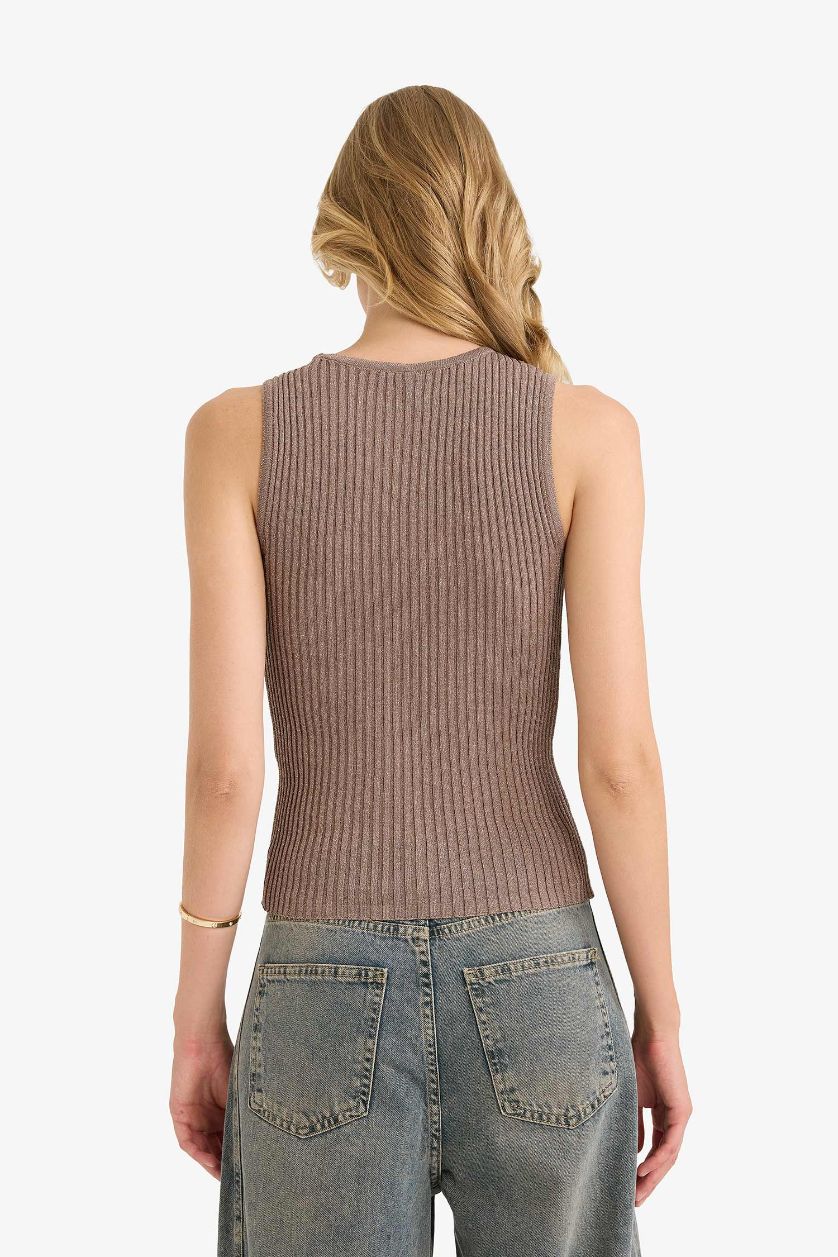 Женщины Визон Трикотажный топ с круглым вырезом, облегающий