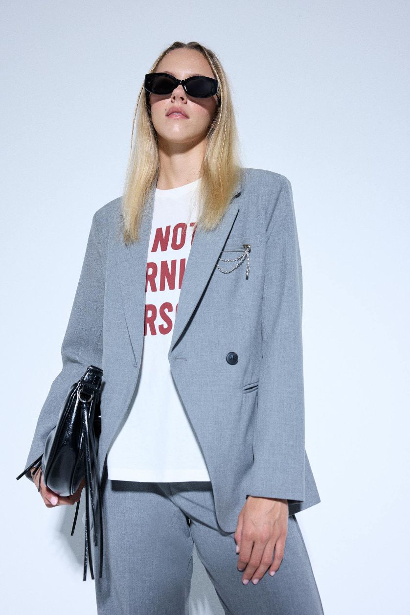 Kadın Gri Fitted Tafta Blazer Ceket