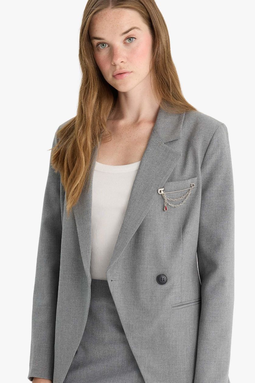 Kadın Gri Fitted Tafta Blazer Ceket