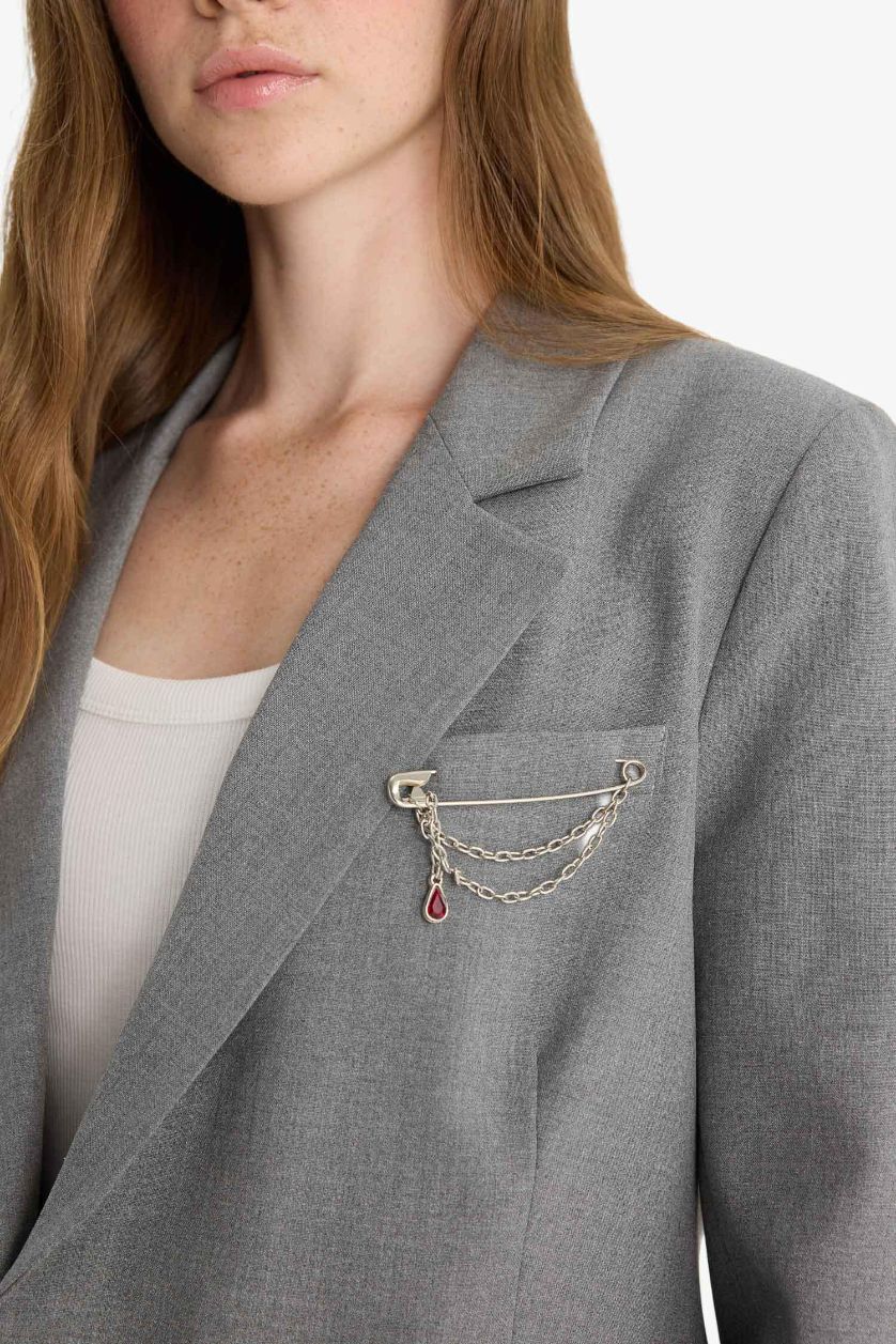 Kadın Gri Fitted Tafta Blazer Ceket