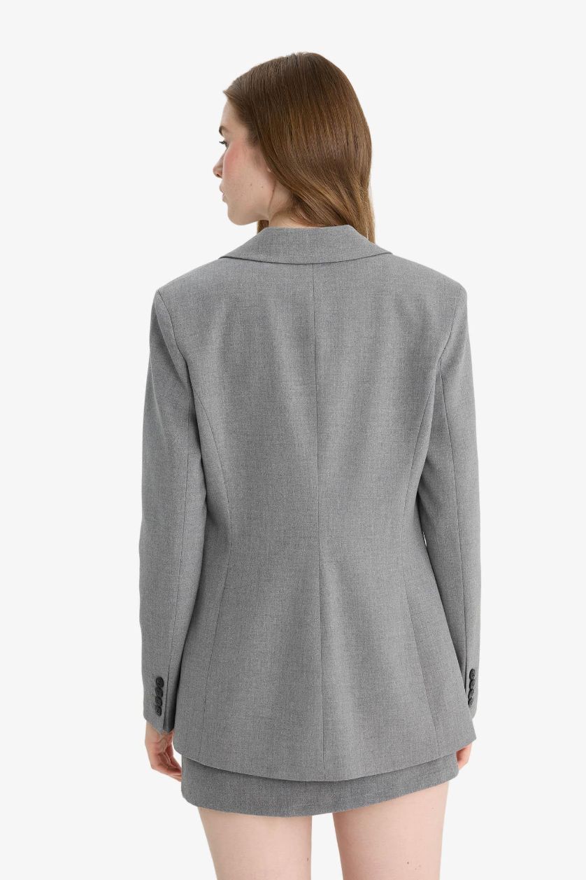 Kadın Gri Fitted Tafta Blazer Ceket