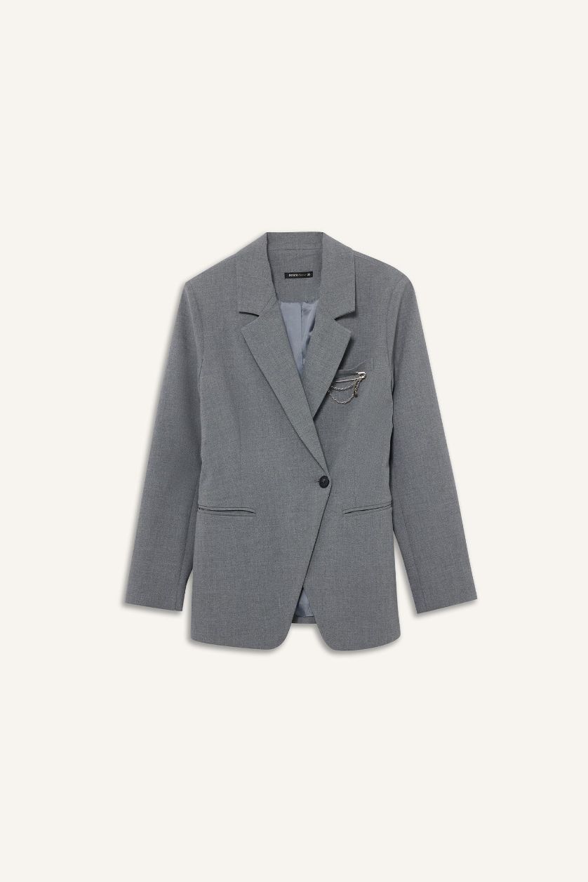 Kadın Gri Fitted Tafta Blazer Ceket