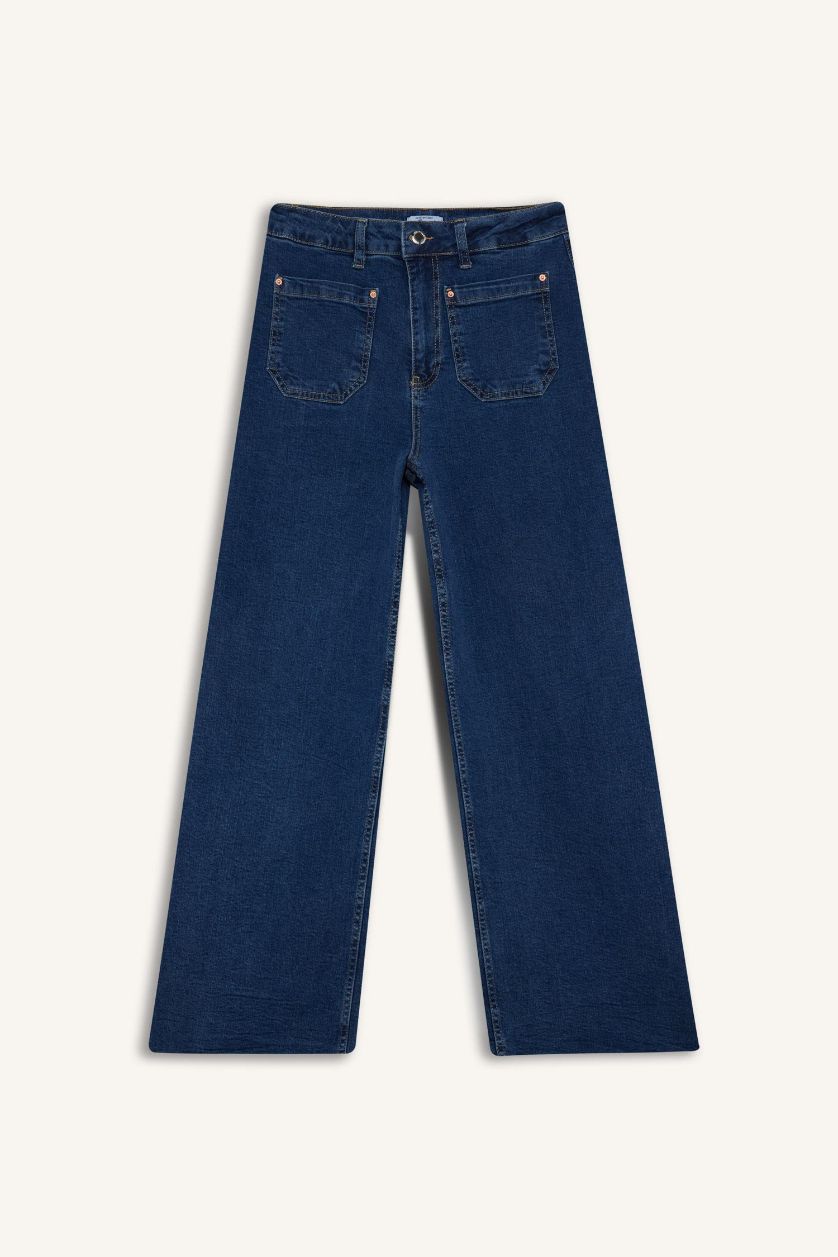 Женщины Светло-индиговый Укороченные джинсы с высокой талией и широкими штанинами