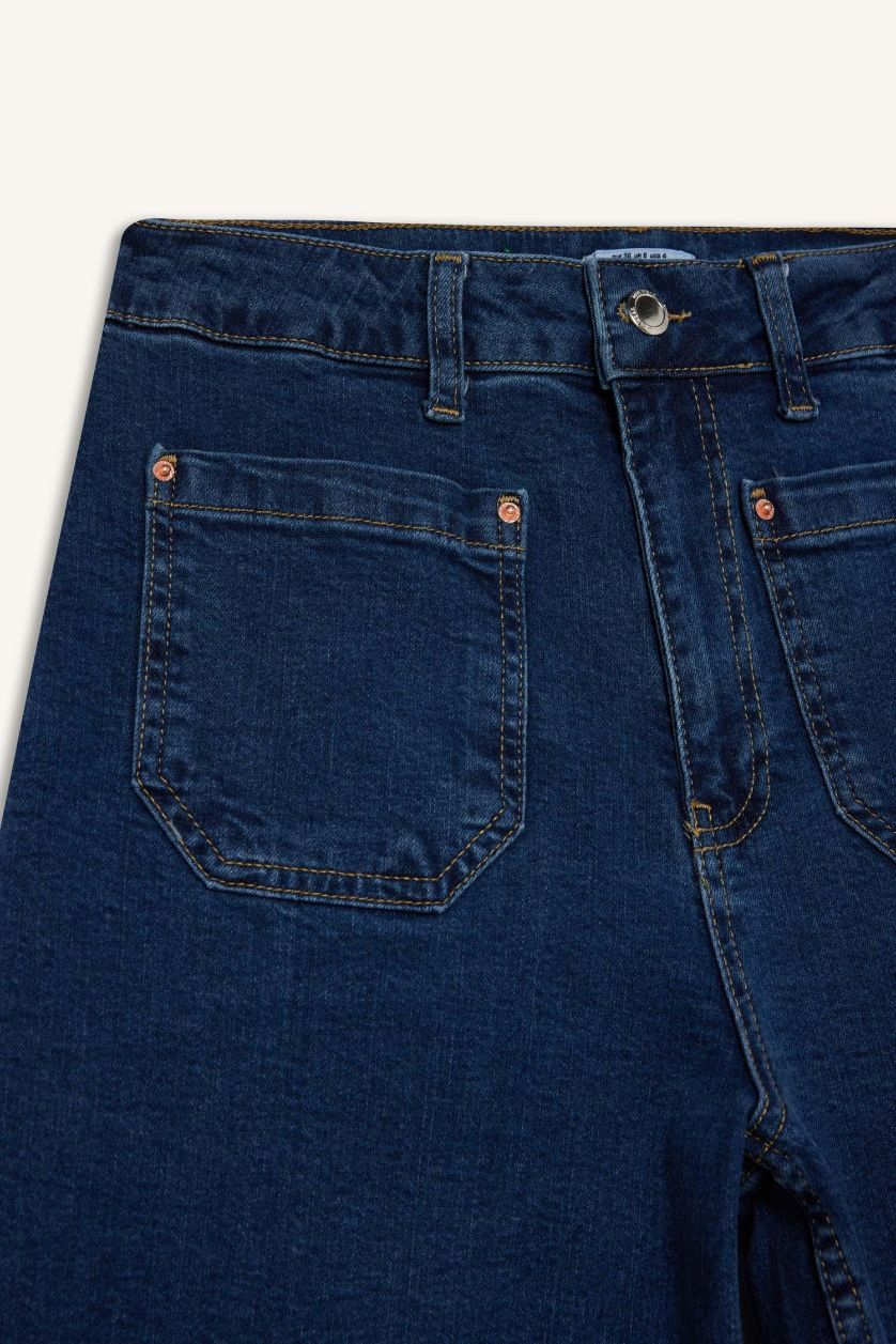 Женщины Светло-индиговый Укороченные джинсы с высокой талией и широкими штанинами