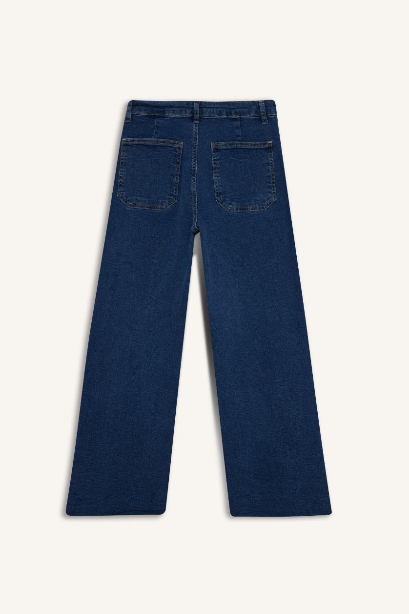 Женщины Светло-индиговый Укороченные джинсы с высокой талией и широкими штанинами