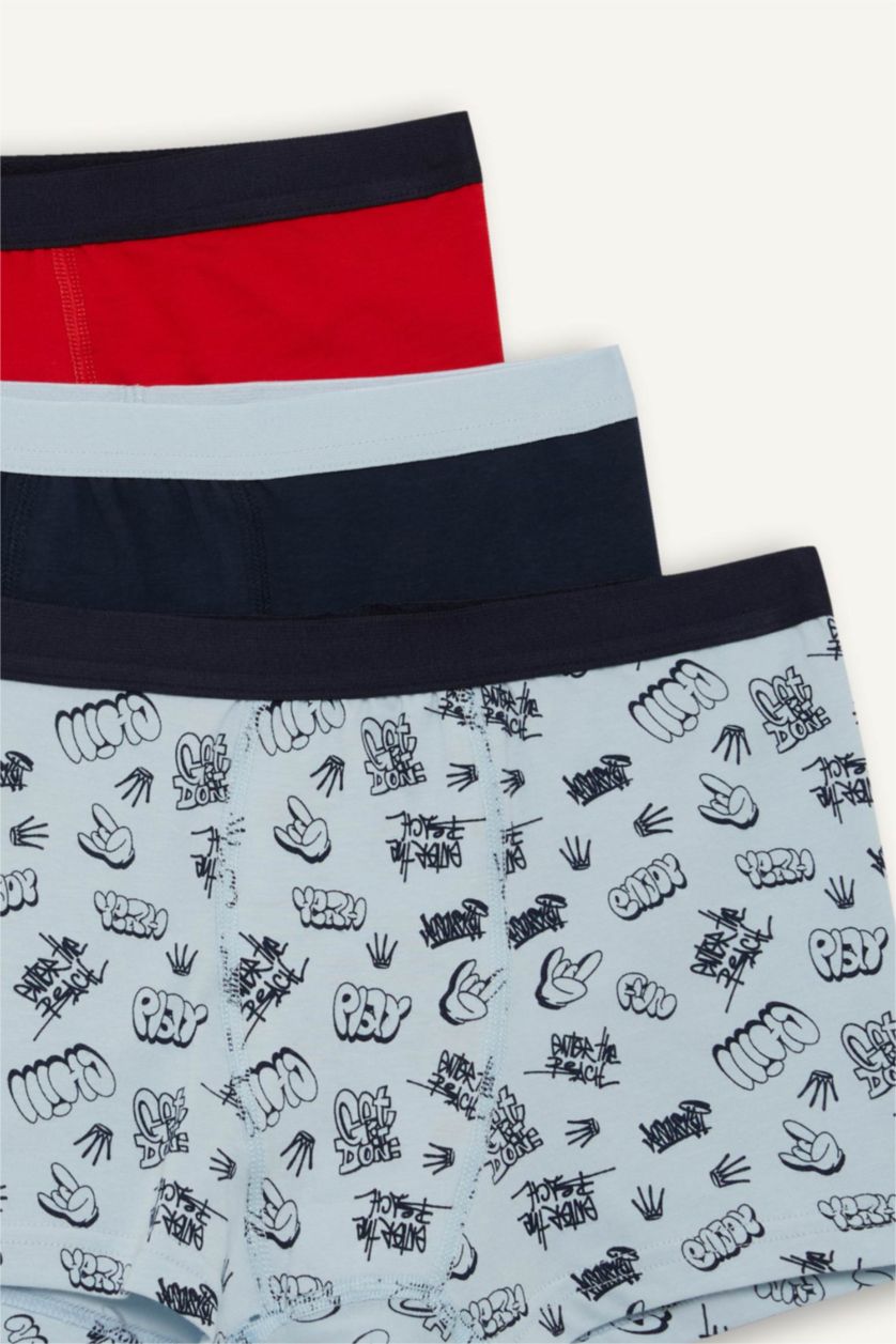 Erkek Çocuk - Genç Erkek Lacivert Erkek Çocuk Desenli 3'lü Boxer