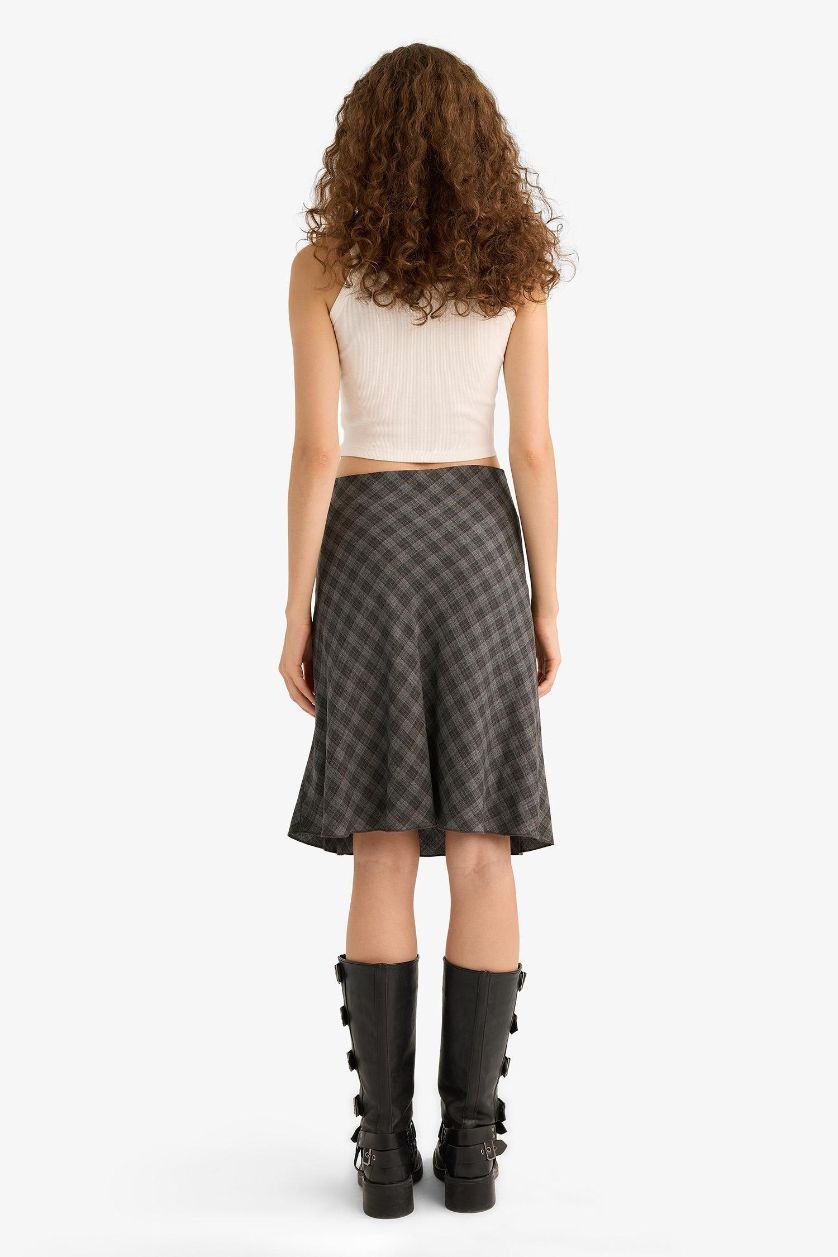 نساء أنثرا تنورة ميدي كاروهات فيسكوز بقصة A بخصر عالي