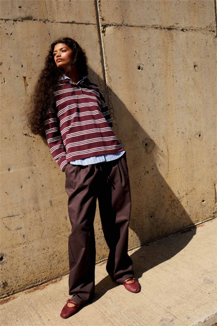 Kadın Kahve Baggy Fit Normal Bel Gabardin Pantolon