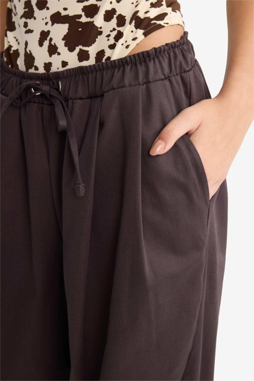 Kadın Kahve Baggy Fit Normal Bel Gabardin Pantolon