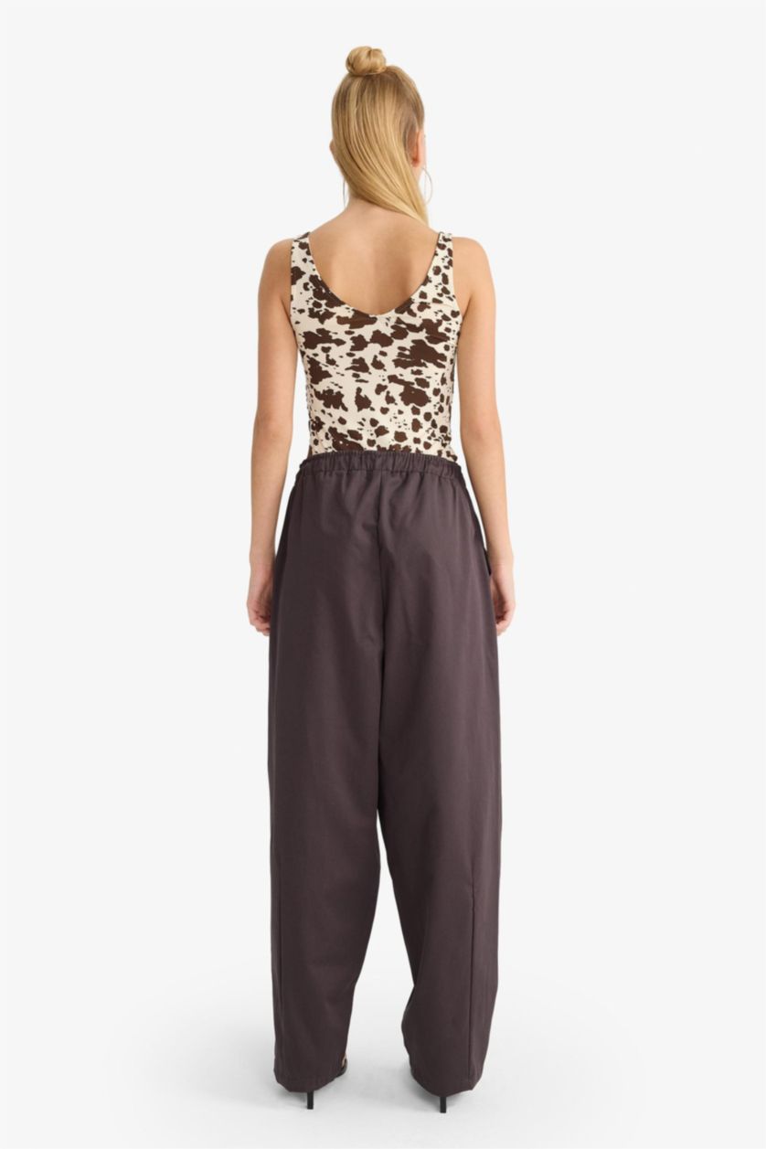 Kadın Kahve Baggy Fit Normal Bel Gabardin Pantolon