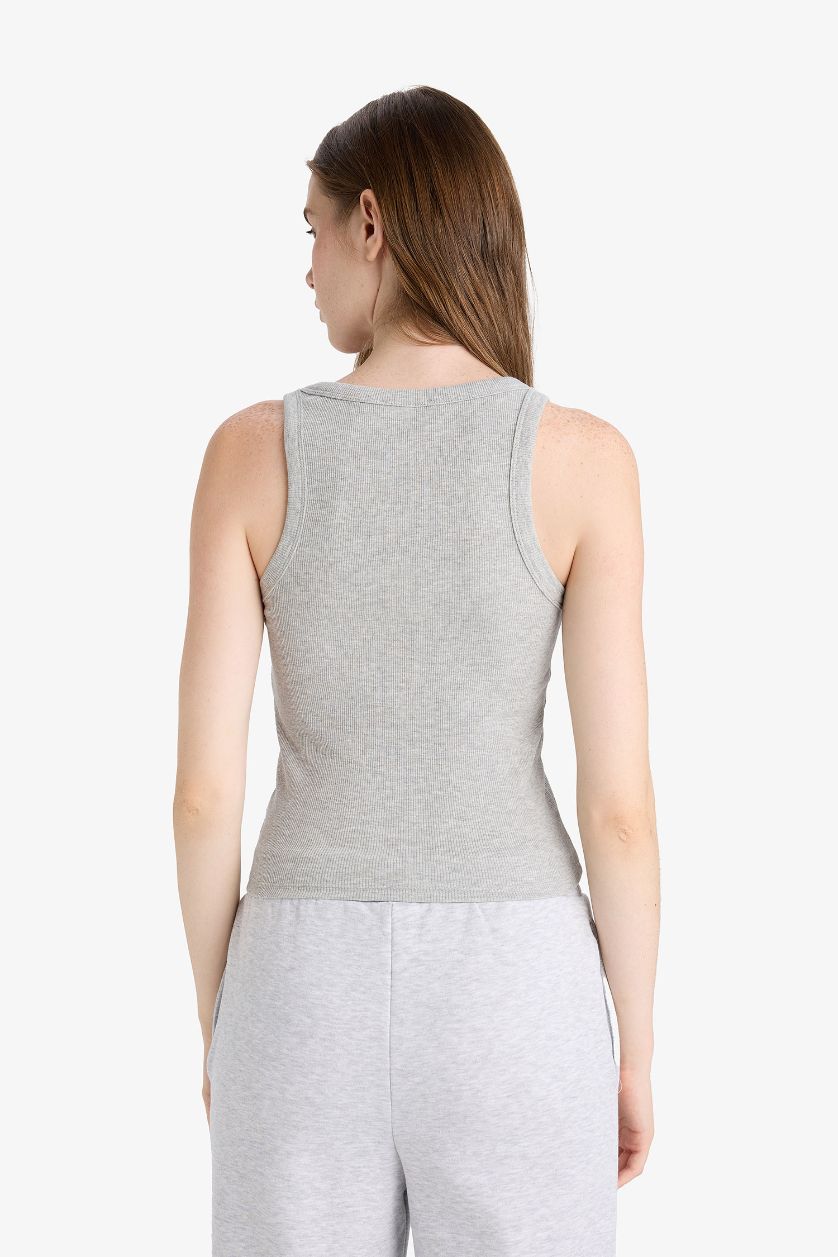 Kadın Gri Melanj Fıtted U Yaka Fitilli Kaşkorse Atlet